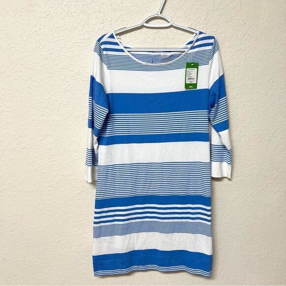 NWT Lilly Pulitzer Bay Blue Coconut Stripe Marlowe Dress Pima Cotton Size L
